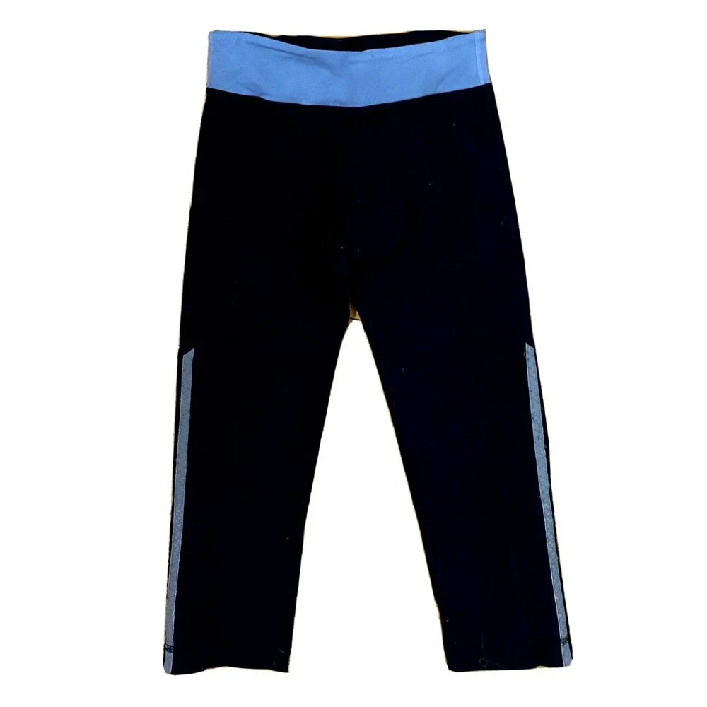 Lululemon Run Inspire Crop Womens 4 Black Blue Reflective Running Yoga Leggings